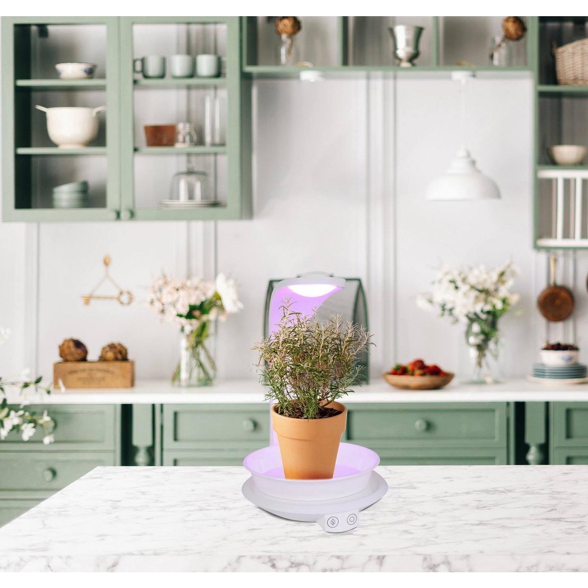 LED -plantentablet Licht 24 cm hoog, gemaakt van metaal en plastic in het wit, met geïntegreerde LED