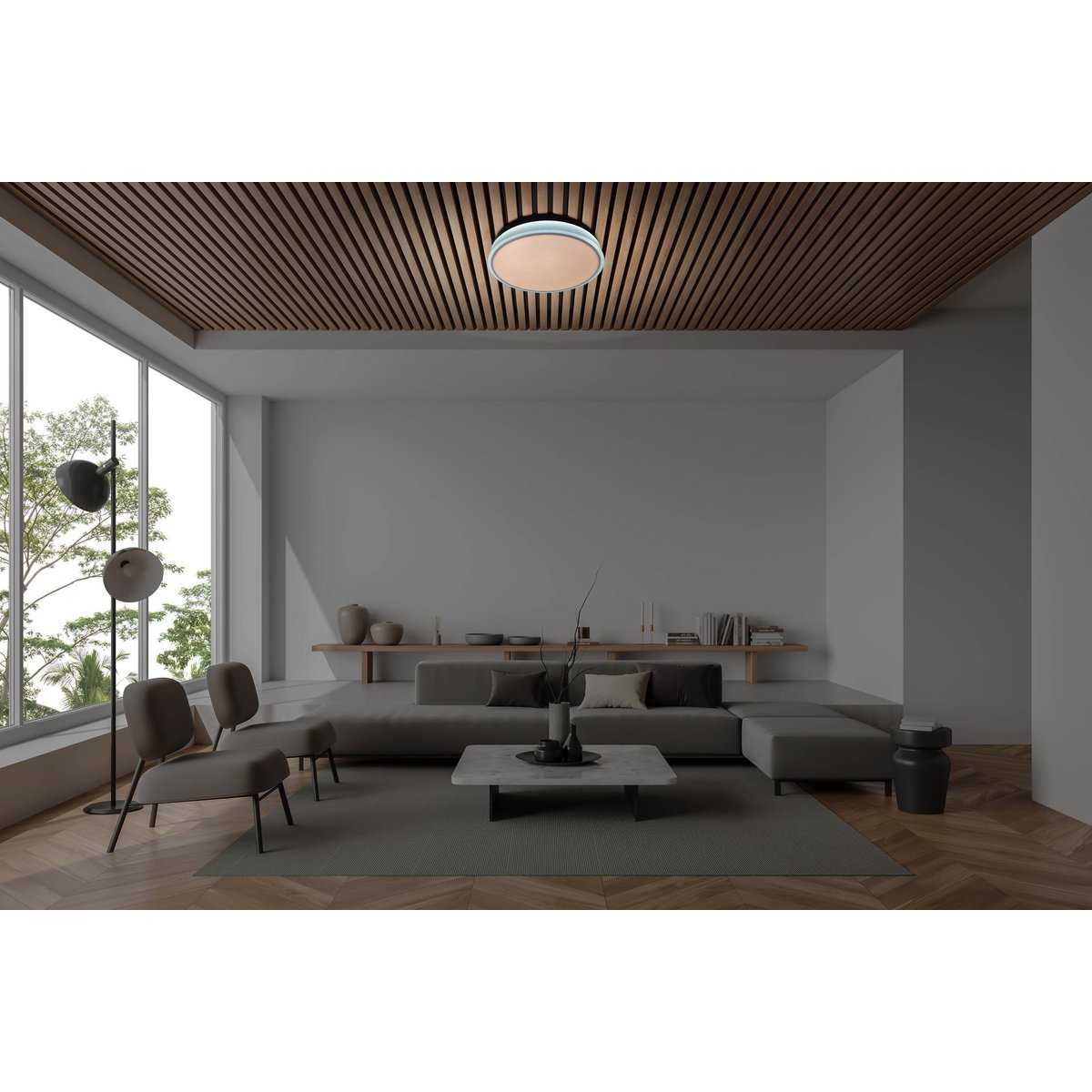 LED-plafondlicht "Lola" Ø van 50 cm, 9 cm hoog, metaal en plastic in bruin en wit, geïntegreerde LED's, 1900 lm, dimmable, CCT-functie 3000-6500 K, nachtlichtfunctie
