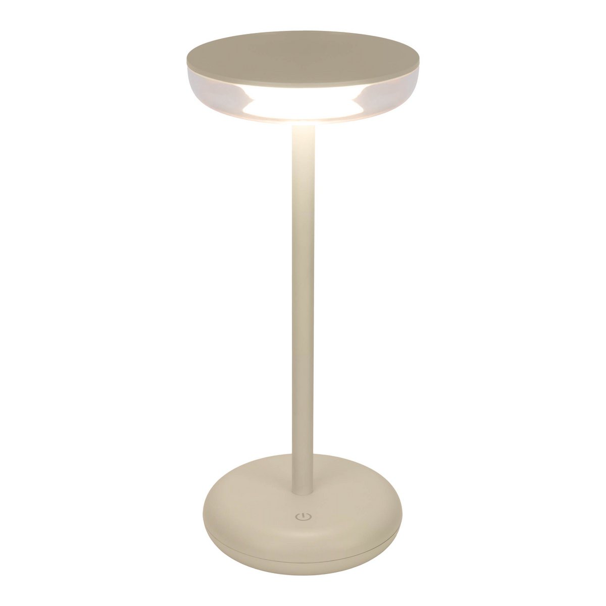 Noteloze tabletlicht "Pasi" voor buiten en binnen, gemaakt van metaal en plastic in beige, dimable, met aanraking en geheugenfunctie, ca. 26 cm hoog