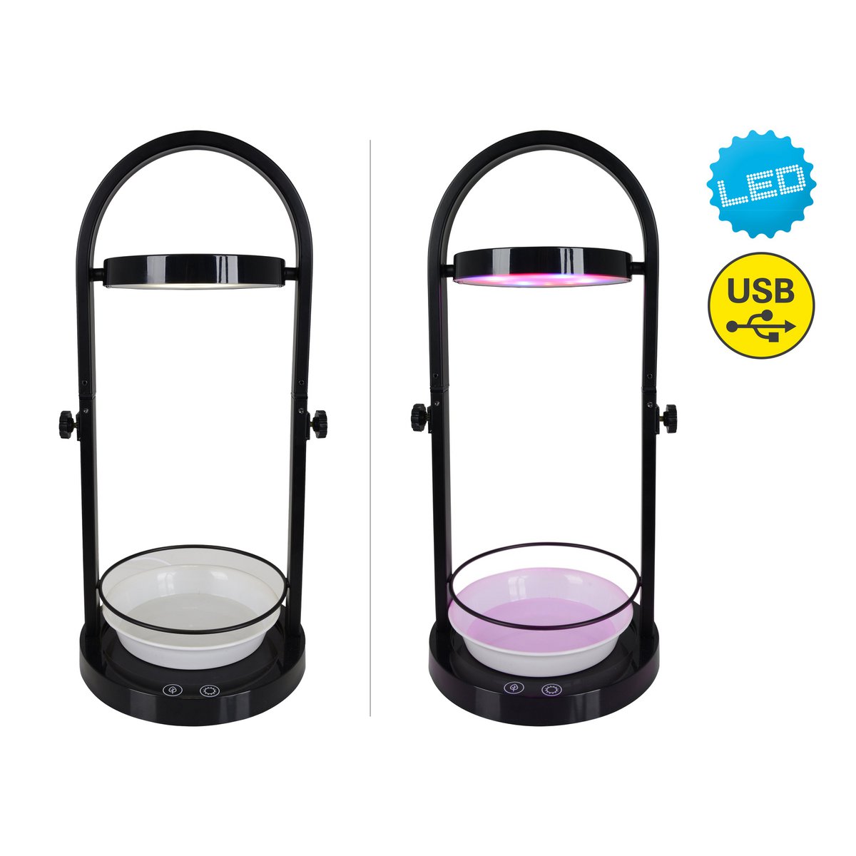 LED -plantentablet Licht 53,5 cm hoog, gemaakt van metaal en plastic in het zwart, met geïntegreerde LED