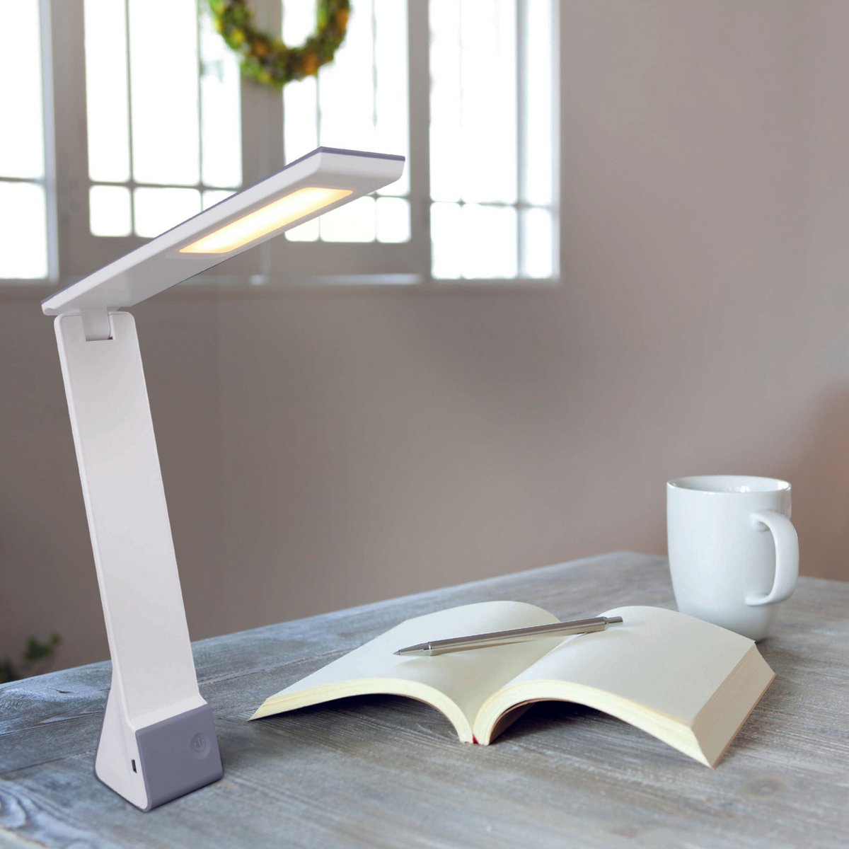 LED Draadloos tafellicht "ULF" grijs, gemaakt van metaal en plastic in grijs en wit, met stevig ingebouwde LED's, 26 cm hoog, lichte kleur verstelbaar in 3 stappen