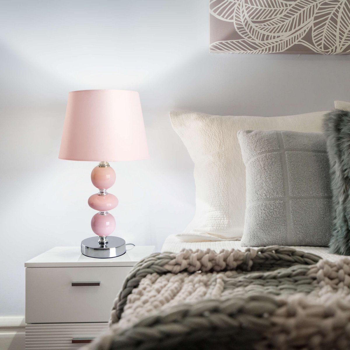 Keramische tafellamp "araga" 36 cm hoog, tafellamp gemaakt van metaal, keramiek, met tekstbladen, roze, met E14 -aansluiting, verlichting voor eetkamer, woonkamer, gang of kantoor,