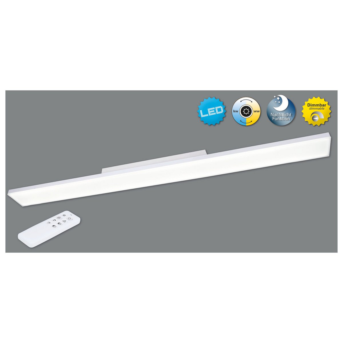 LED -paneel plafondlicht "Carente" lengte 119,5 cm, frameless, vele functies, gemaakt van metaal en plastic, witte, geïntegreerde LED's