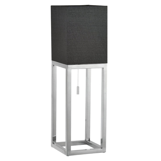 Tafellamp "Alfa", moderne metalen tafellamp en textiel in chroom/donkergrijs met E27 -aansluiting, 65 cm hoog, chique lamp voor gang, woonkamer en kantoor