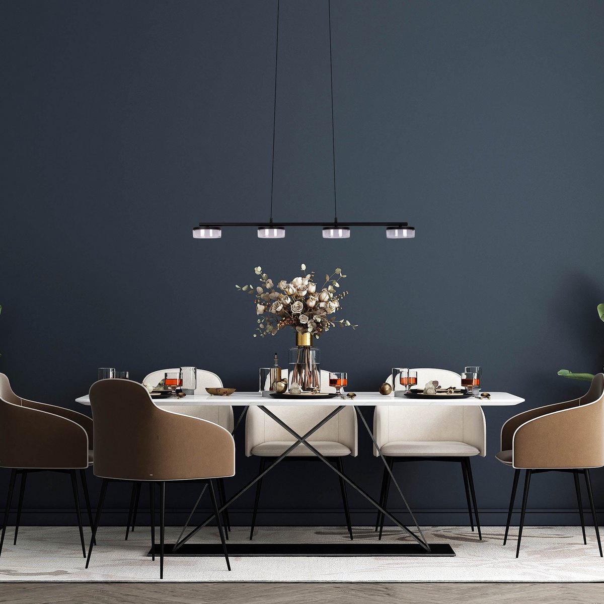 LED hanger lamp "CIMO" gemaakt van metaal en plastic in zwart, met geïntegreerde LED, lengte 96 cm