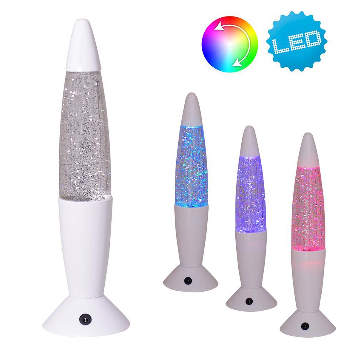 LED-tafellicht "Glitter", de decoratietafellamp gemaakt van metaal en plastic, ongeveer 36 cm hoog, met stevig ingebouwde LED's, doneert kleurrijk licht met "glitter", effectverlichting voor woonkamer, kantoor, kinderkamer of nachtkastje