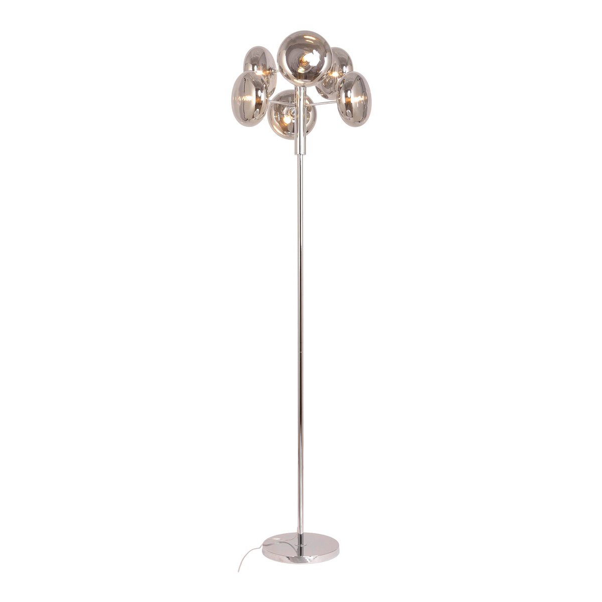 Staande lamp "Orion" rokerig, ongeveer 165 cm hoog, gemaakt van chroomkleurig, roestvrij staal en rookglas, G9-aansluiting, verlichting voor woonkamer, eetkamer of kantoor.