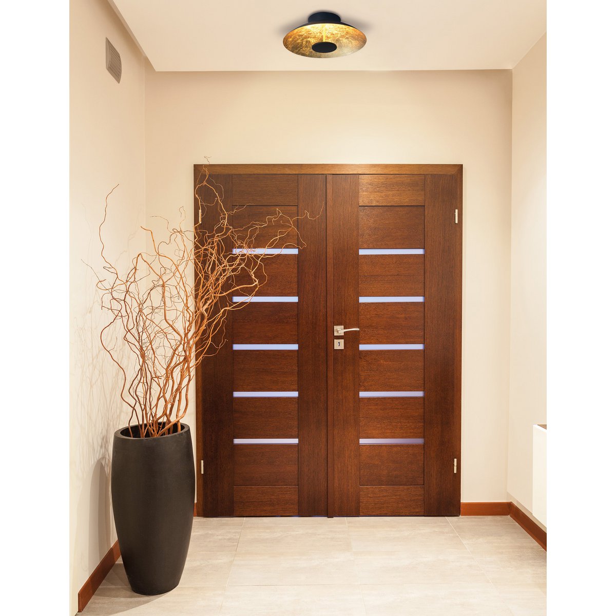 LED -plafondlamp "Firenze" metalen plafondlamp in zwart en goud, stevig geïnstalleerd, verlichting voor woonkamer, kantoor of de toegangsstang van 30 cm diameter