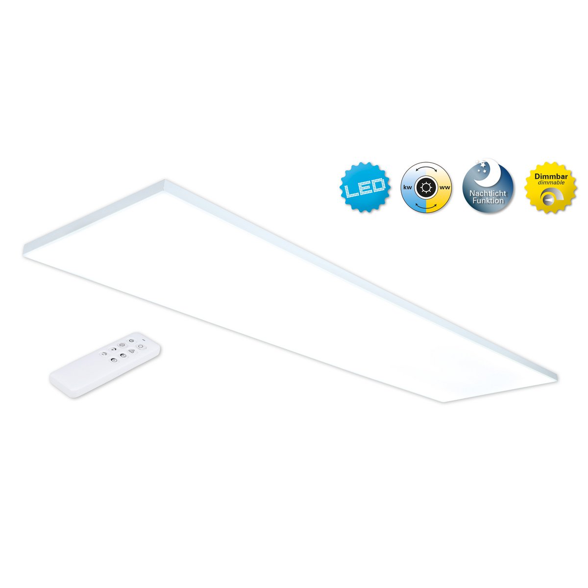 LED -paneel plafondlicht "Carente" lengte 119,5 cm, frameless, vele functies, gemaakt van metaal en plastic, witte, geïntegreerde LED's