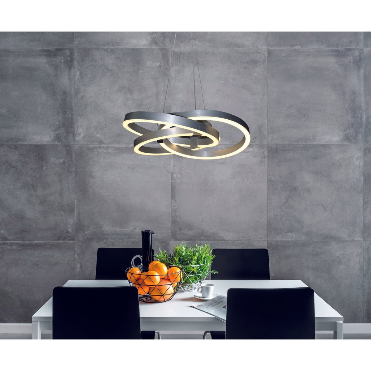 Smart Home LED hanglamp "Divora" Ø 58 cm, plafondlamp gemaakt van metaal, aluminium geborsteld en wit plastic, met veel functies, stevig gebouwd -in LED's, verlichting voor woonkamer, eetkamer kantoor of gang