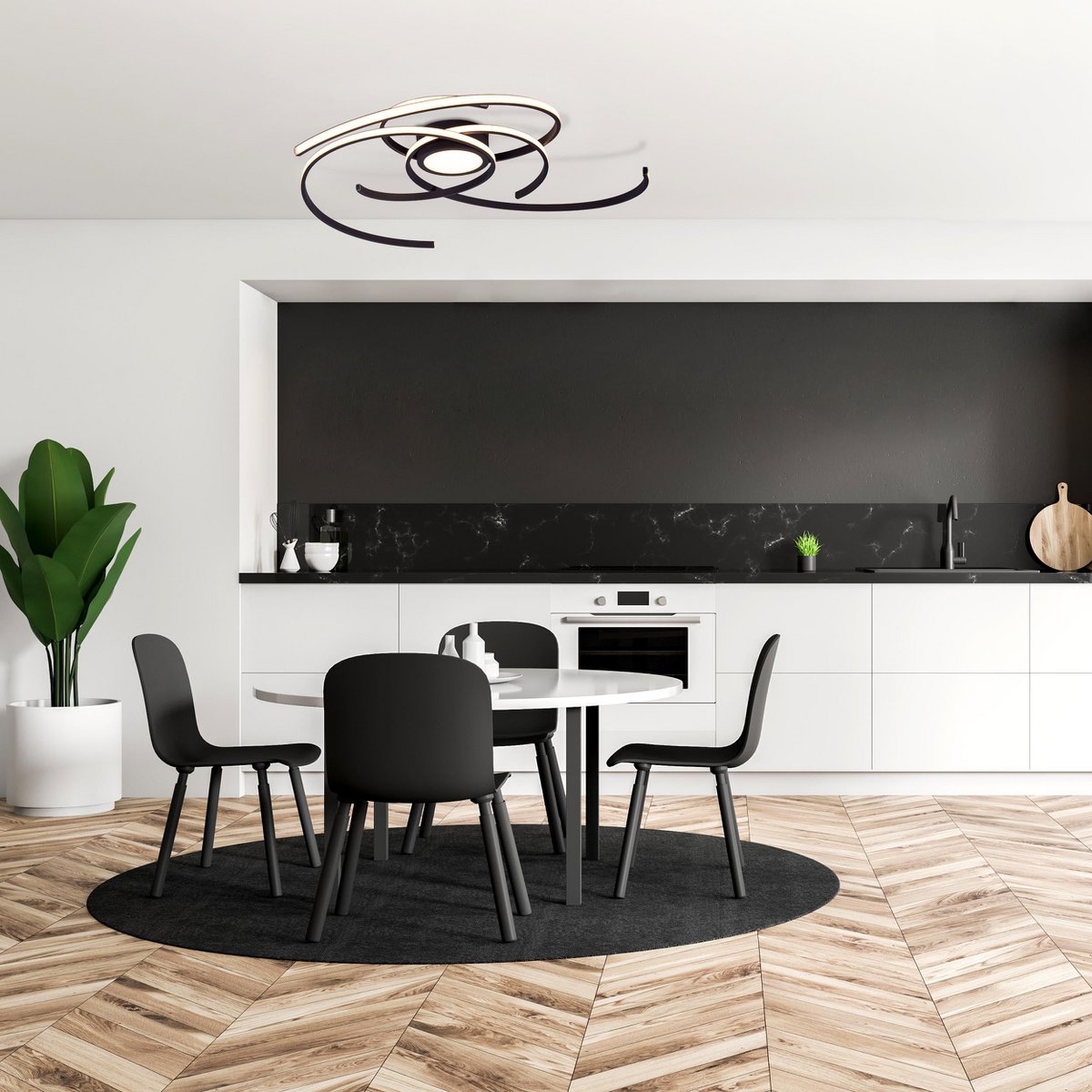 LED -plafondlicht "Radon" in zwart, gemaakt van metaal en plastic, met stevig ingebouwde -in LED's Ø 57 cm