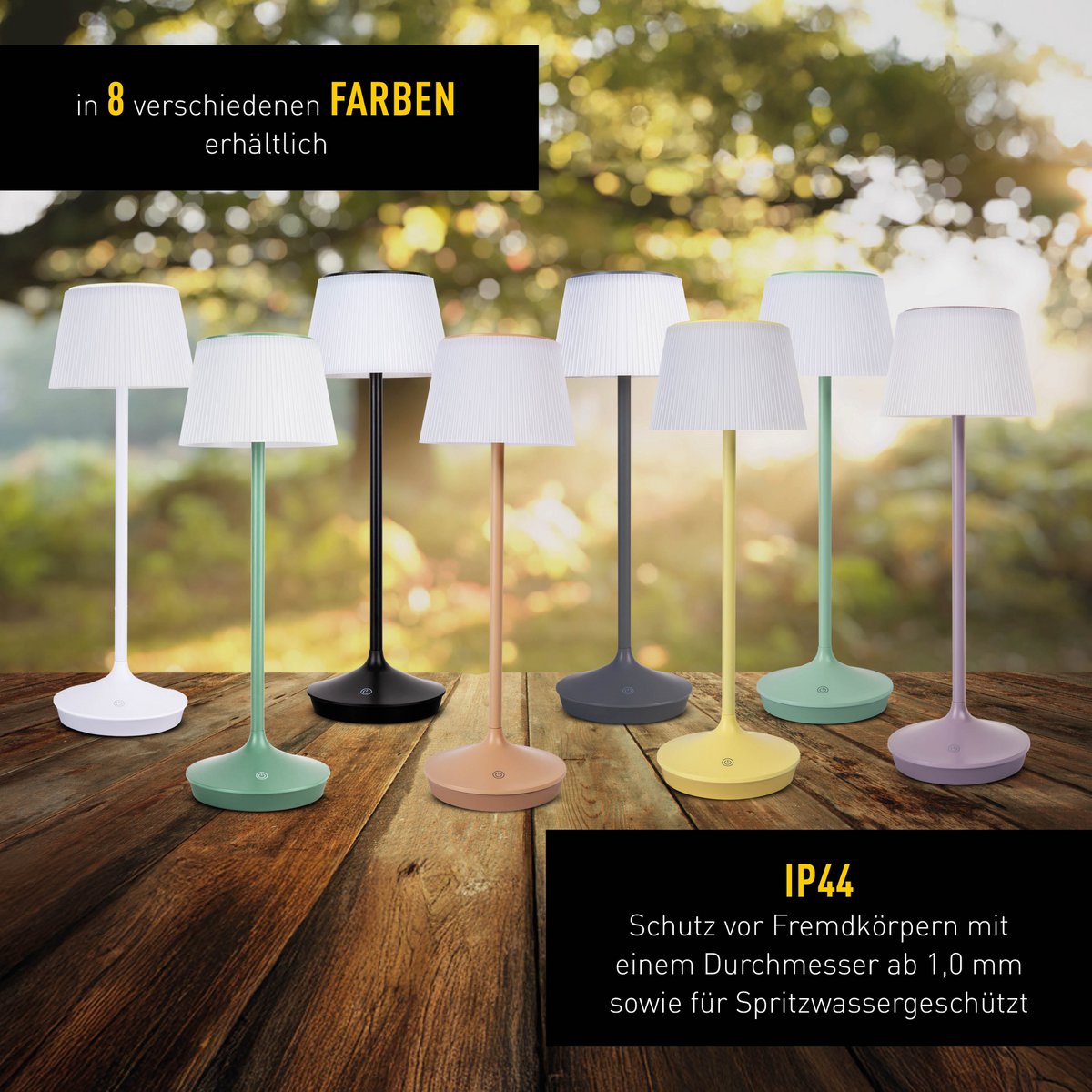 Zonne -batterijlamp "EMMI" 38 cm hoog, paraplu Ø 13 cm, metaal in mint en wit plastic, voor de buitenruimte, dimable CCT.