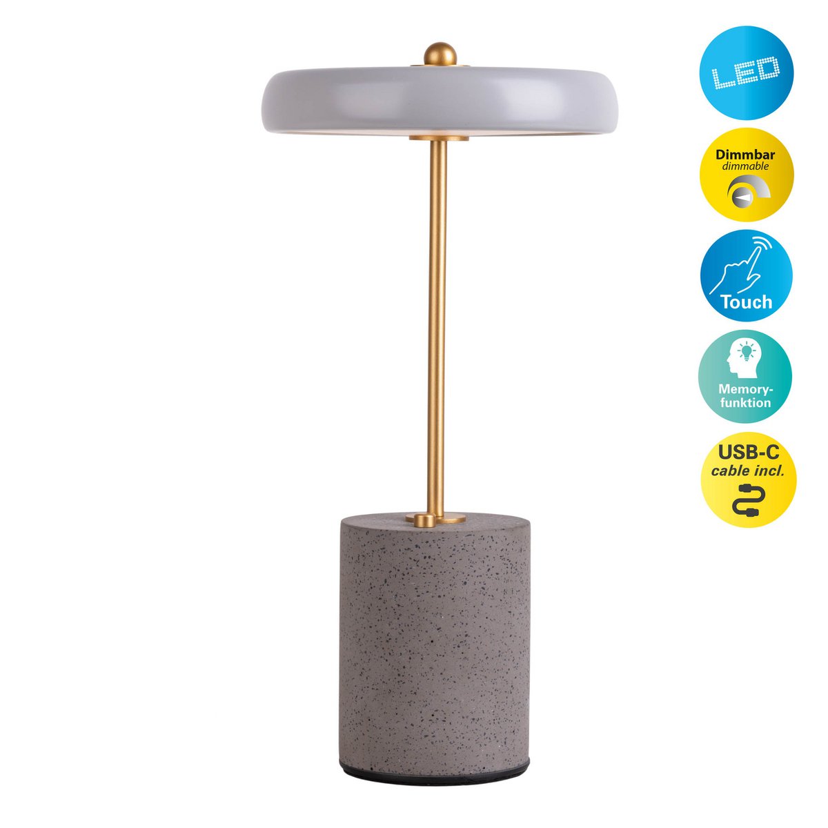 Batterijlamp "seta" grijs 30 cm hoog gemaakt van metaal en beton, met een stevig gebouwd -in LED