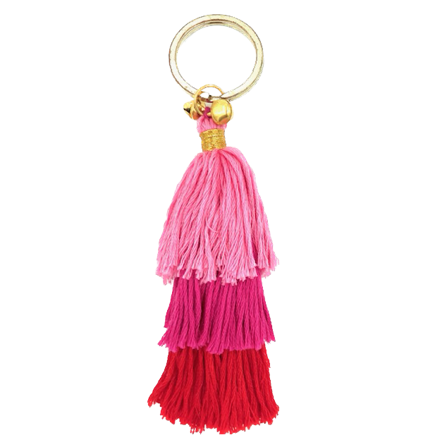 Luna -Leena Keychain Tassels Rood - Bag Charme - Organisch katoen - Handgemaakt in Nepal - Bag Hanger