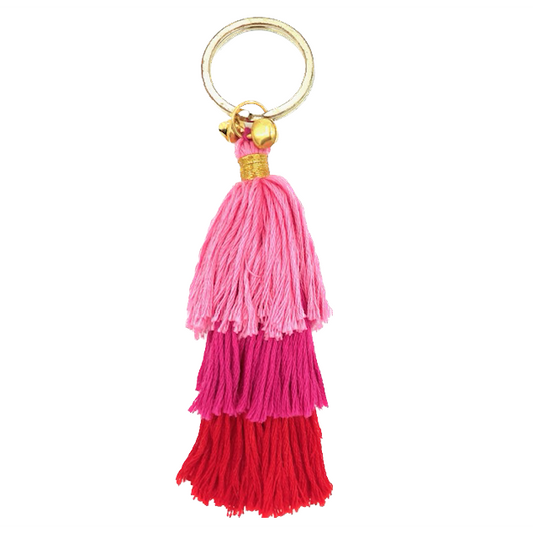 Luna -Leena Keychain Tassels Rood - Bag Charme - Organisch katoen - Handgemaakt in Nepal - Bag Hanger