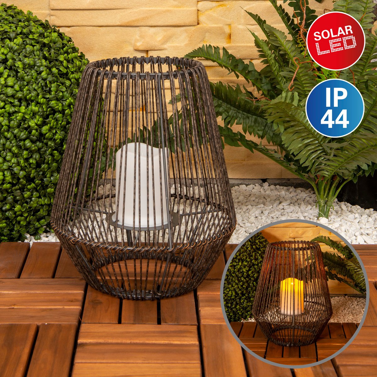 LED Solar Lamp "Plasto" Ø 26 cm buiten gemaakt van bruin metaal en plastic