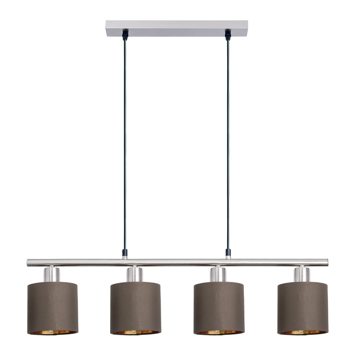 4 hanger lamp "maron" gemaakt van metalen satine-meter met stof paraplu's in bruin, met E14-aansluiting, lamp voor woonkamer of eetkamer, 71,5 x 12 cm