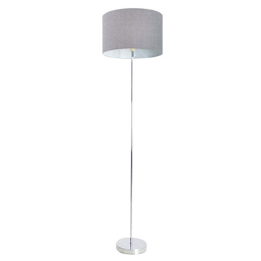 Staande lamp "New York", klassieke metalen vloerlamp met tekstblazer in grijs, met E27 -aansluiting, 160 cm hoog, perfect voor woonkamer, eetkamer, gang en kantoor