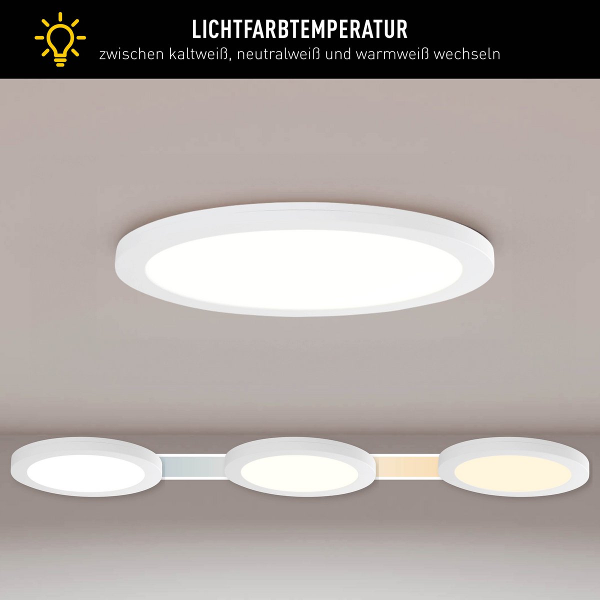 LED-plafondlamp "bonus" Ø21,7 cm, functionele lichtinstallatie en structuur mogelijk, plafondlamp gemaakt van metaal en plastic in wit, met stevig ingebouwde LED's, waaronder CCT-kleurwisselaar