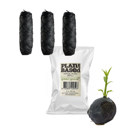green-goose Bio-based Flosdraad Navulling - 3 Stuks - Charcoal Mint