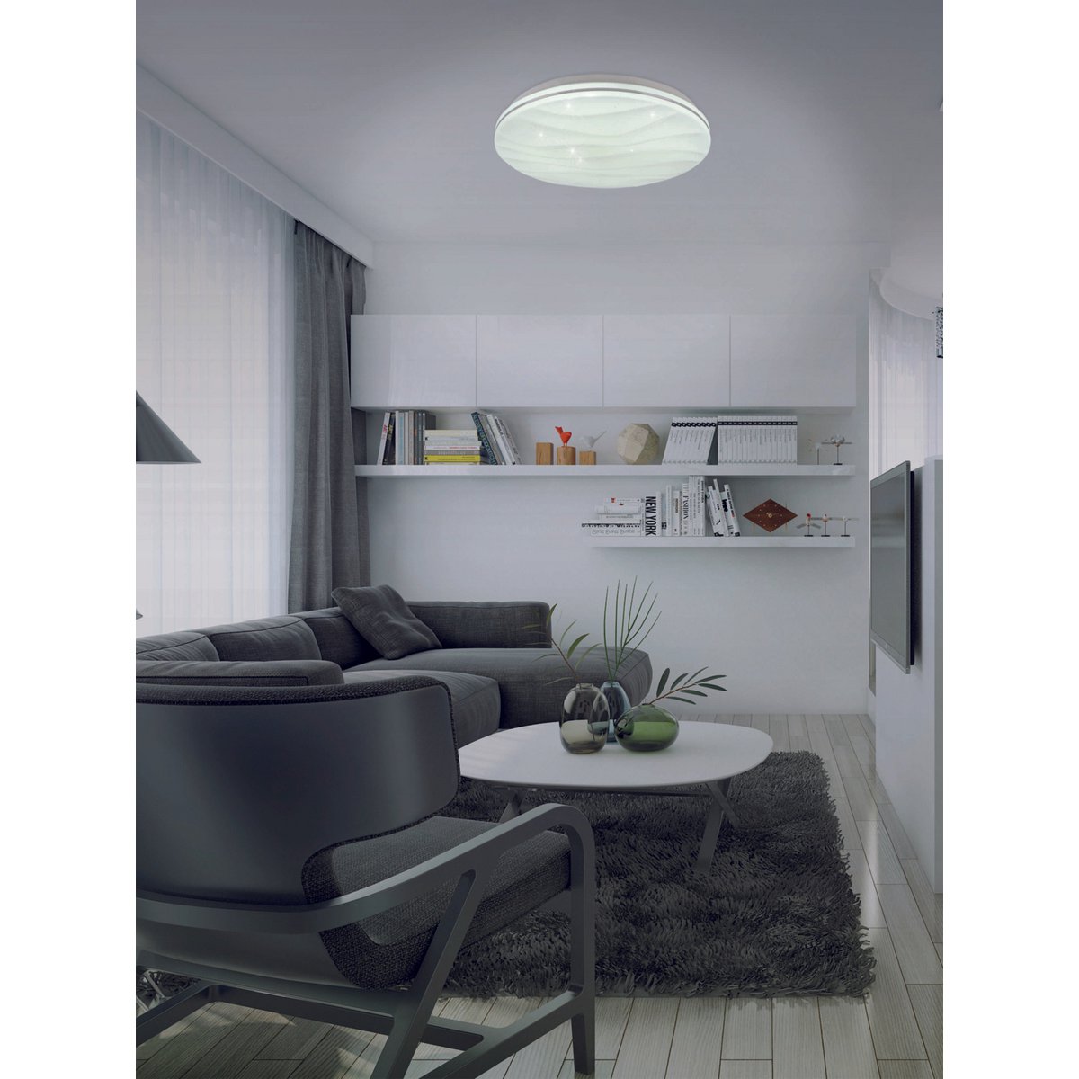 Smart Home LED -plafondlamp "Austin" met kristaleffect, veel functies, gemaakt van metaal en plastic, wit, met geïntegreerde LED's, verlichting voor woonkamers of kantoor