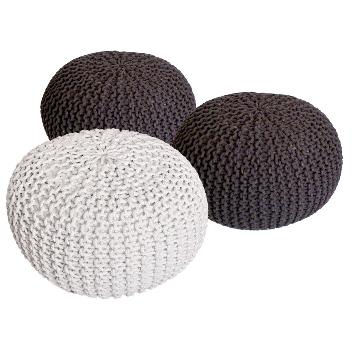 Pouf Set 3 Stück Ø 55 cm Bodenkissen Strickhocker Sitzhocker Sitzkissen Hocker nachhaltig Grobstrick