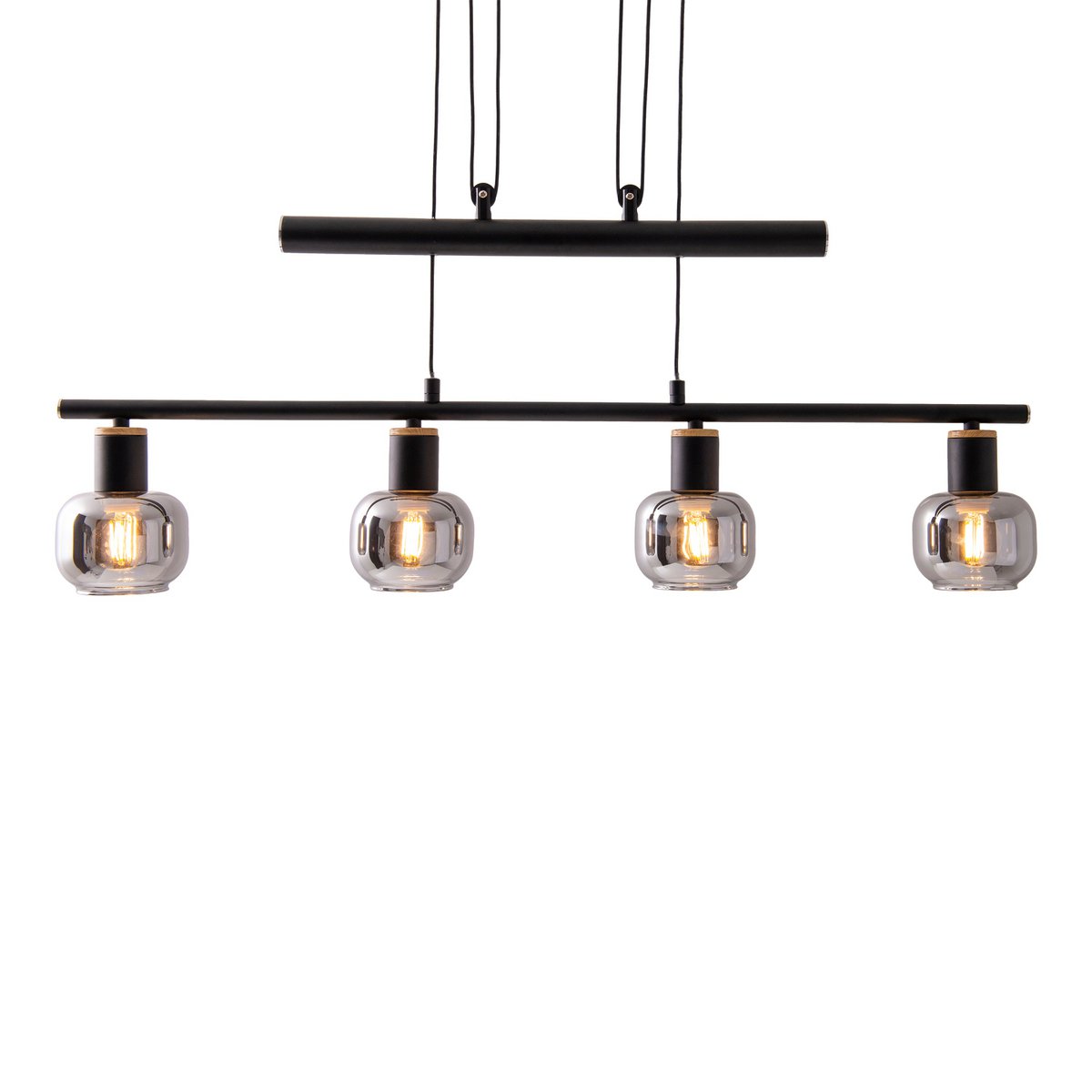 4 hanger lamp "fumoso", hanglamphoogte verstelbaar gemaakt van metaal en rookglas in zwart, met E14 -aansluiting, voor eetkamer, woonkamer, gang of kantoor, 78 x 10 cm