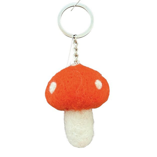 Luna -Leena Keychain Mushroom - Bag Charme - Oranje - Wool Filt - Handgemaakt in Nepal