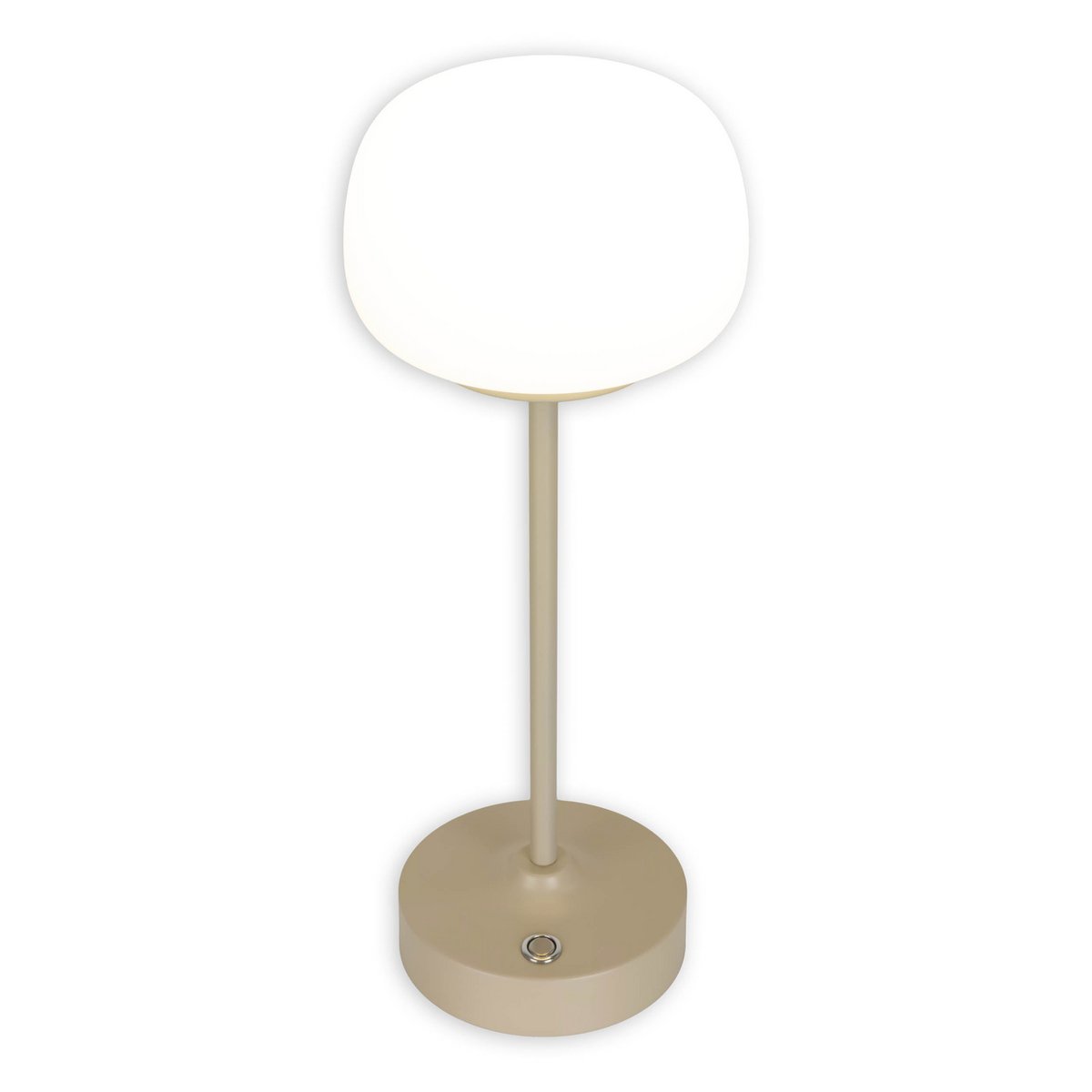 LED -batterij/ tafellamp "Pina" 30 cm hoog, gemaakt van metaal (beige) en glas (wit), geïntegreerde LED's, warm wit