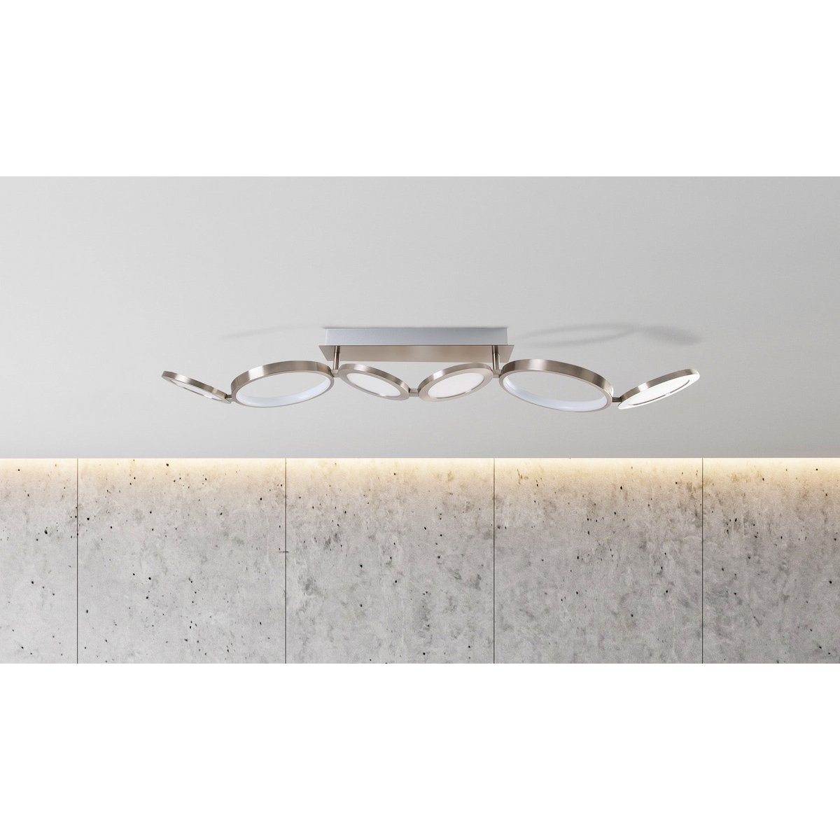 LED-plafondlamp "Stelari" lengte 100 cm gemaakt van metaal in stalen blank en wit plastic, met stevig ingebouwde LED's, plafondlamp voor woonkamers of kantoor