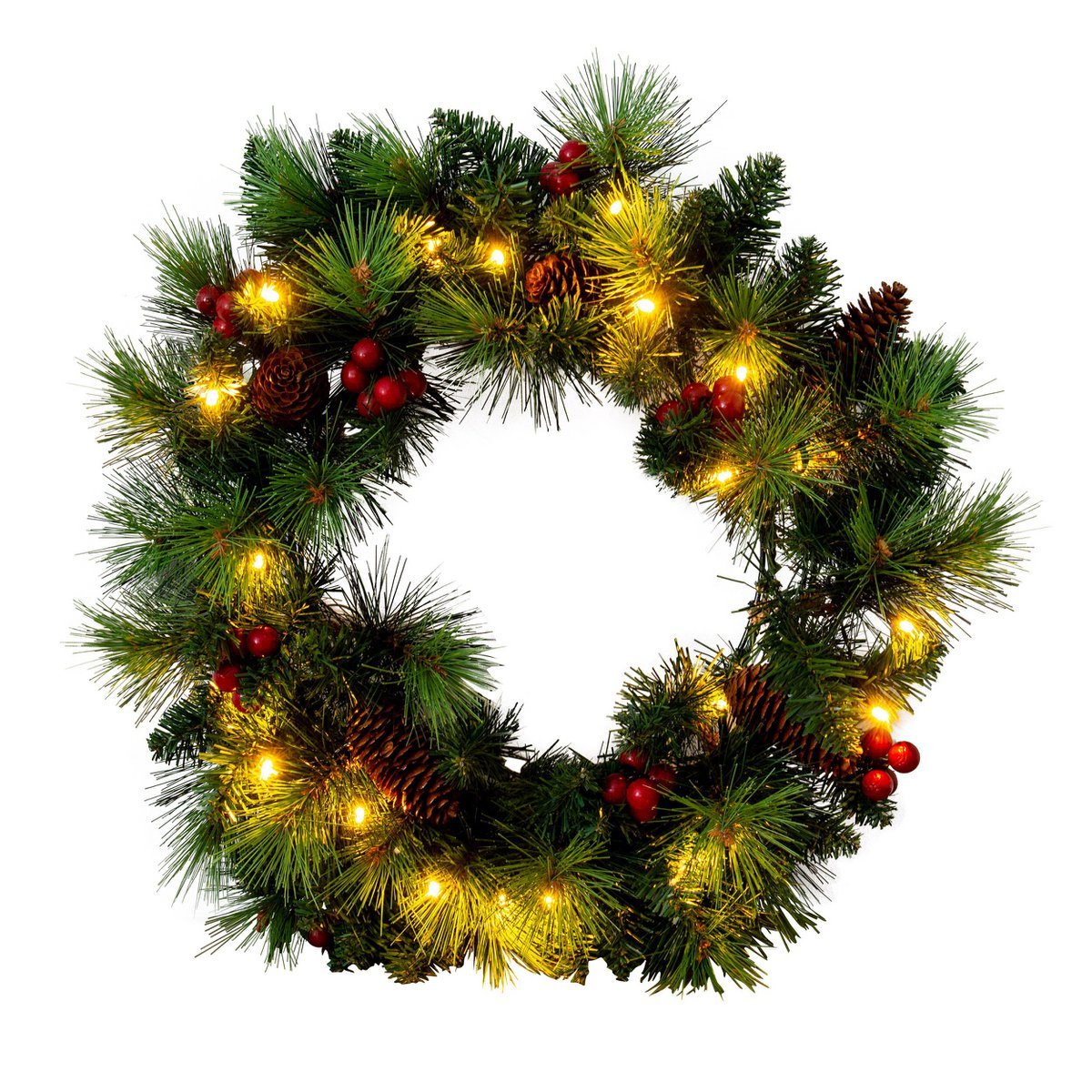 LED Kerstkrans "Noel" Outdoor Decoratie gemaakt van metaal en plastic in groen en goud, met stevig geïnstalleerde LED's