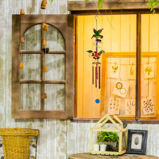 LED Solar Light / Wind Chime "Colibri", voor buiten, metaal en plastic, kleurrijk, met geïntegreerde LED