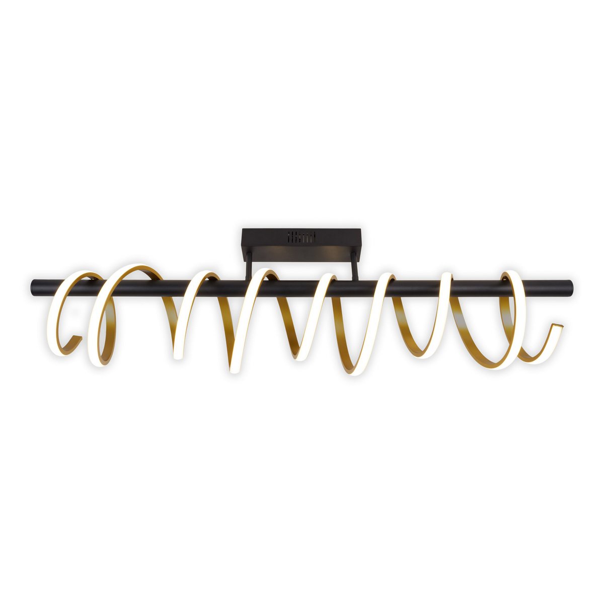 LED -plafondlicht "Belleza", moderne metalen plafondlamp en plastic in zwart, goud en wit, met stevig gebouwd -in LED's, 100 cm lang. De ideale verlichting voor woonkamer, eetkamer of kantoor.