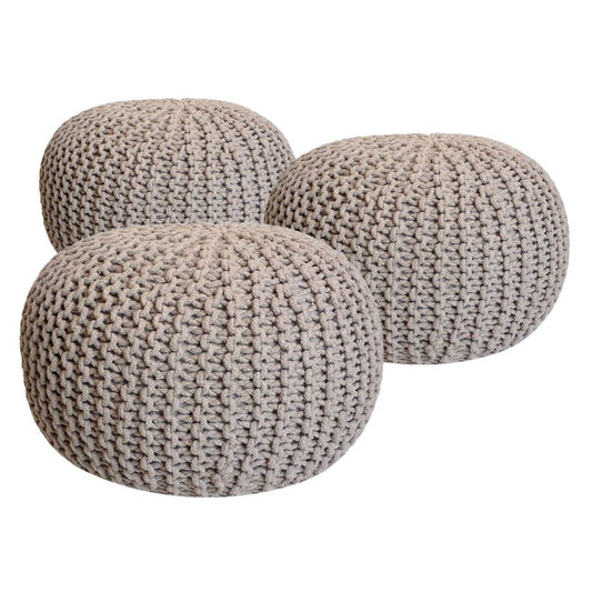 Pouf Set 3 Stück Ø 55 cm Bodenkissen Strickhocker Sitzhocker Sitzkissen Hocker nachhaltig Grobstrick