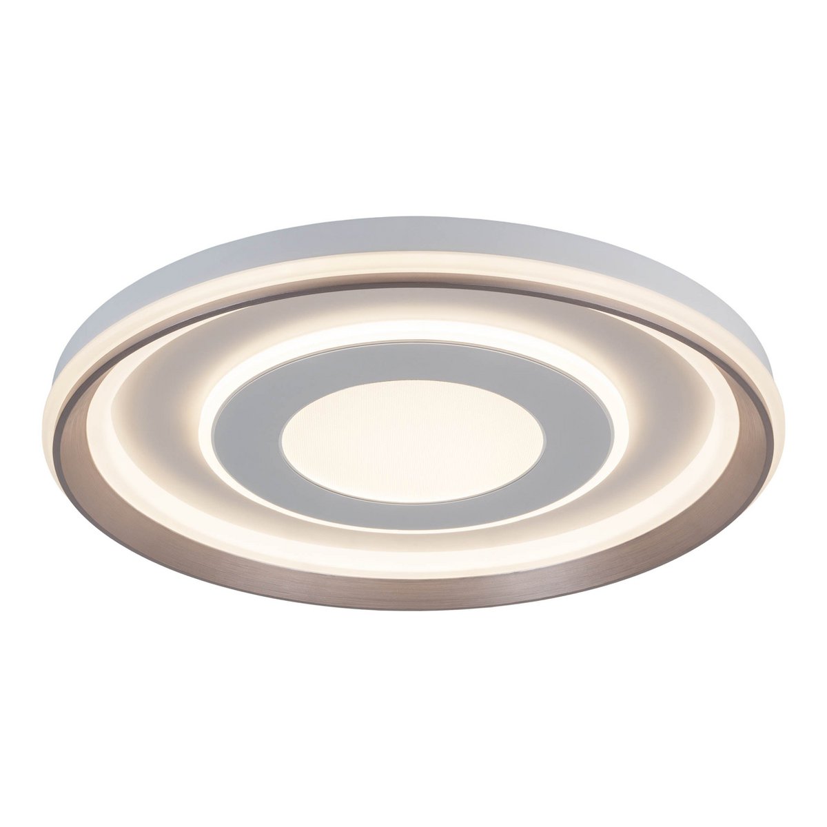 LED-plafondlamp "Doira" Ø 50,5 cm, 7,5 cm hoog, metaal en plastic in zilver en wit, geïntegreerde LED's, 3600 lm licht licht, dimable, CCT-functie 3000-6500 K, nachtlichtfunctie