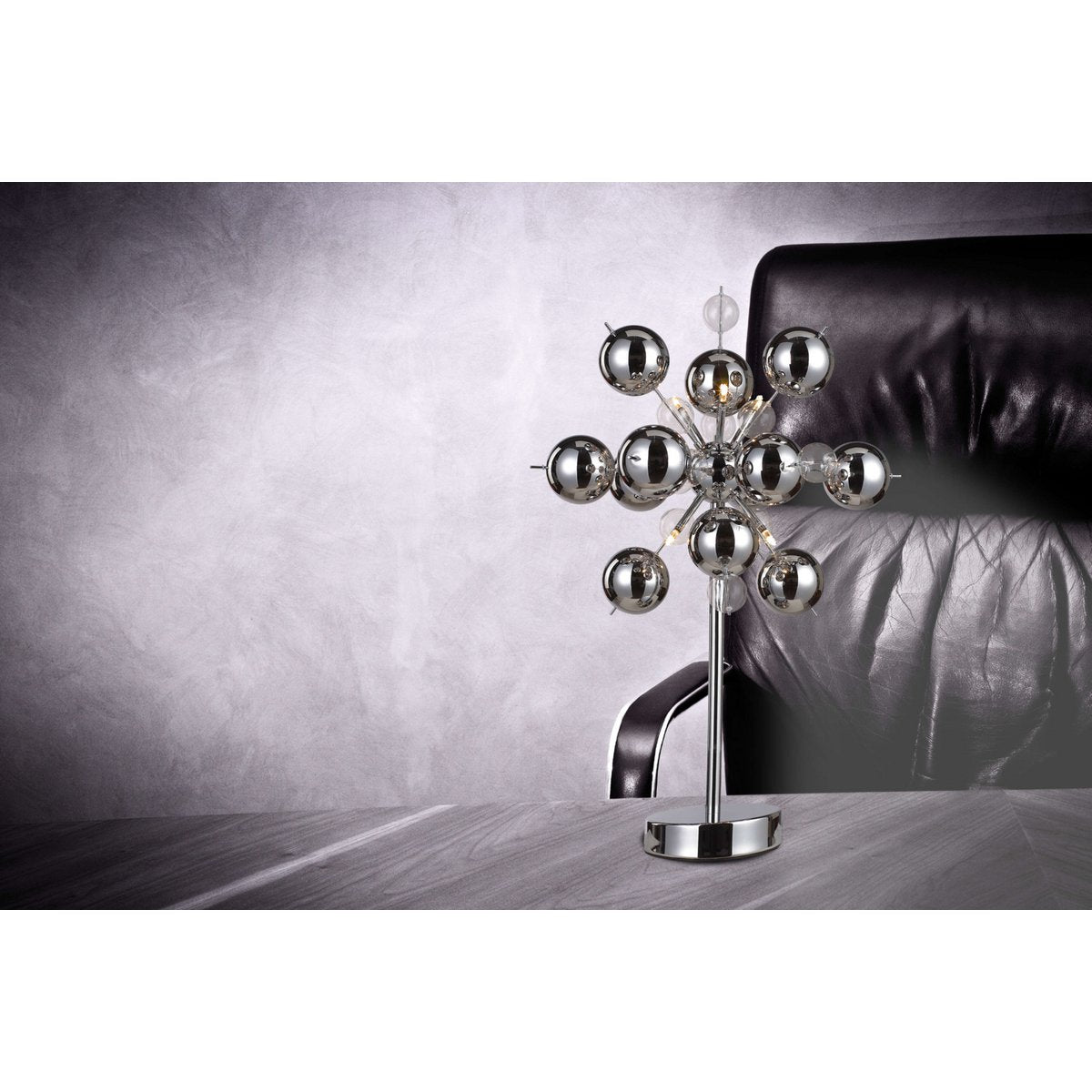 Tafellamp "explosie", tafellamp gemaakt van metaal en glas, chroom, G9, tafellamp 73 cm hoog