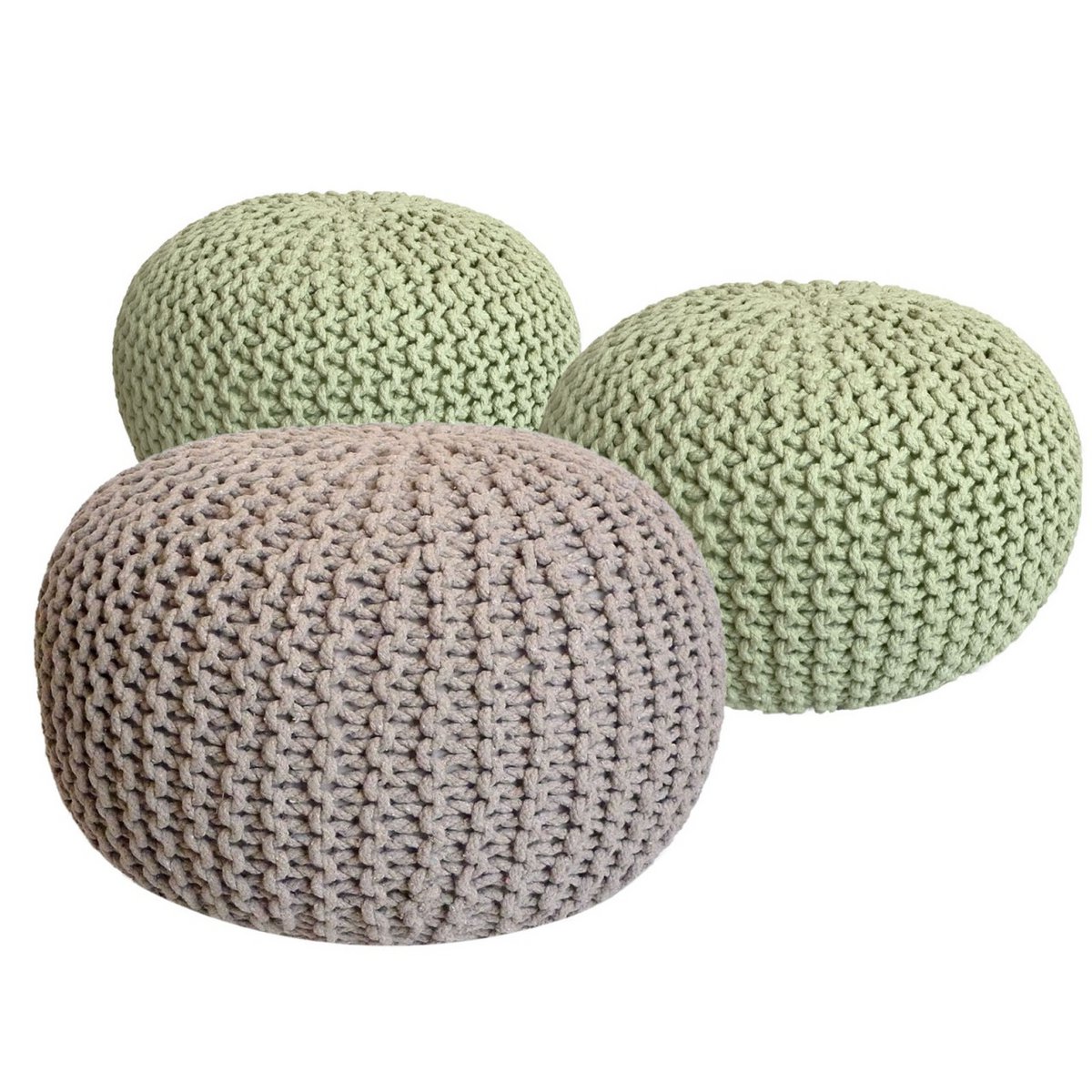 Pouf Set 3 Stück Ø 55 cm Bodenkissen Strickhocker Sitzhocker Sitzkissen Hocker nachhaltig Grobstrick