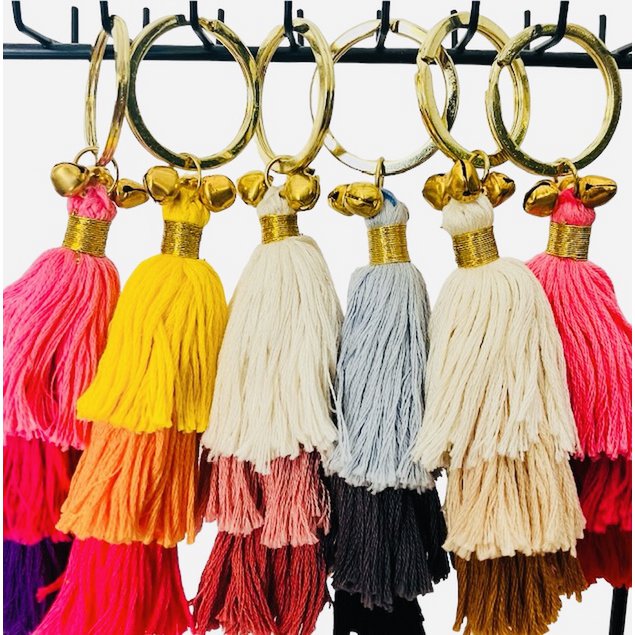 Luna -Leena Keychain Tassels Old Pink - Bag Charm - Organic Cotton - Handmade in Nepal - Bag Hanger
