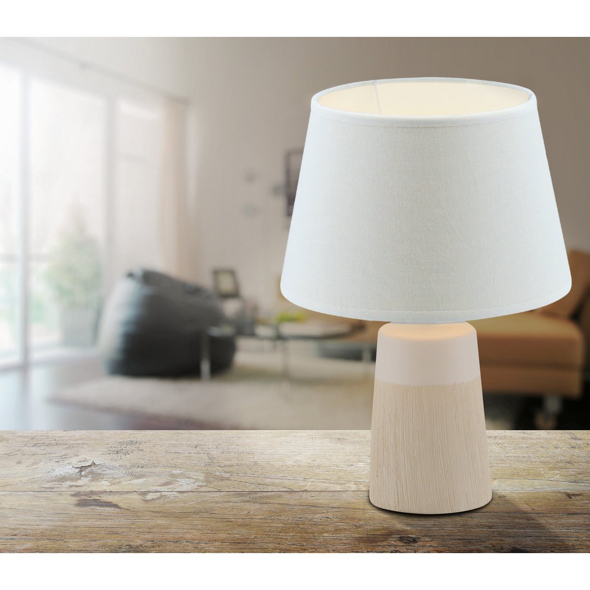 Keramische tafellamp "Talia", tafellamp gemaakt van keramiek, beige/wit, met E14 -versie, voor eetkamer, woonkamer, gang of kantoor, 31 cm hoog