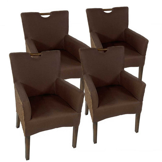 Eetkamerstoelen Set 4 stuks Rattan Armlehner fauteuil Bilbao gestoffeerde stoel bekleding leunstoel Prairie Brown