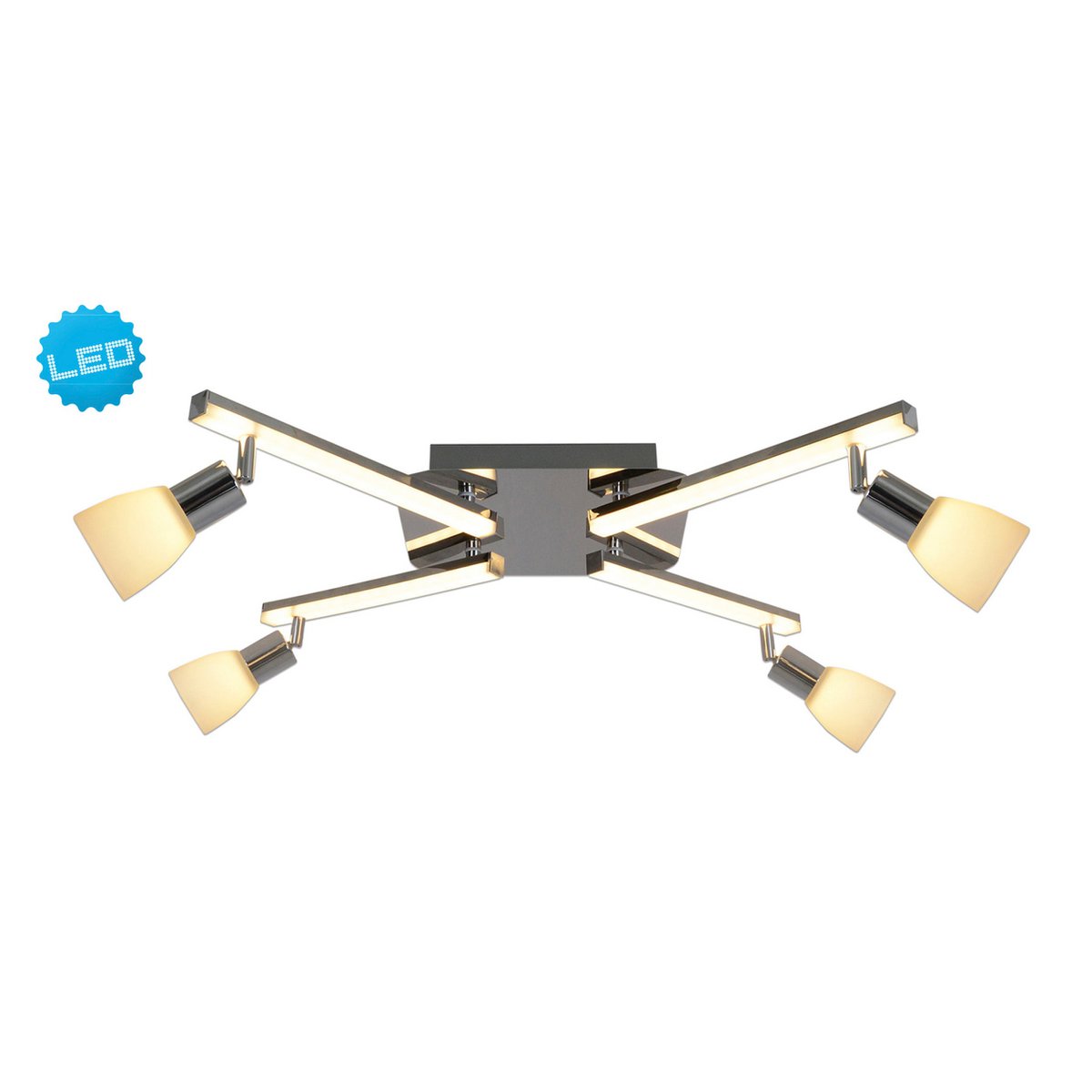 LED -plafondlicht "Ibiza" 68 cm lang, gemaakt van chroom -gekleurd metaal, glas en plastic