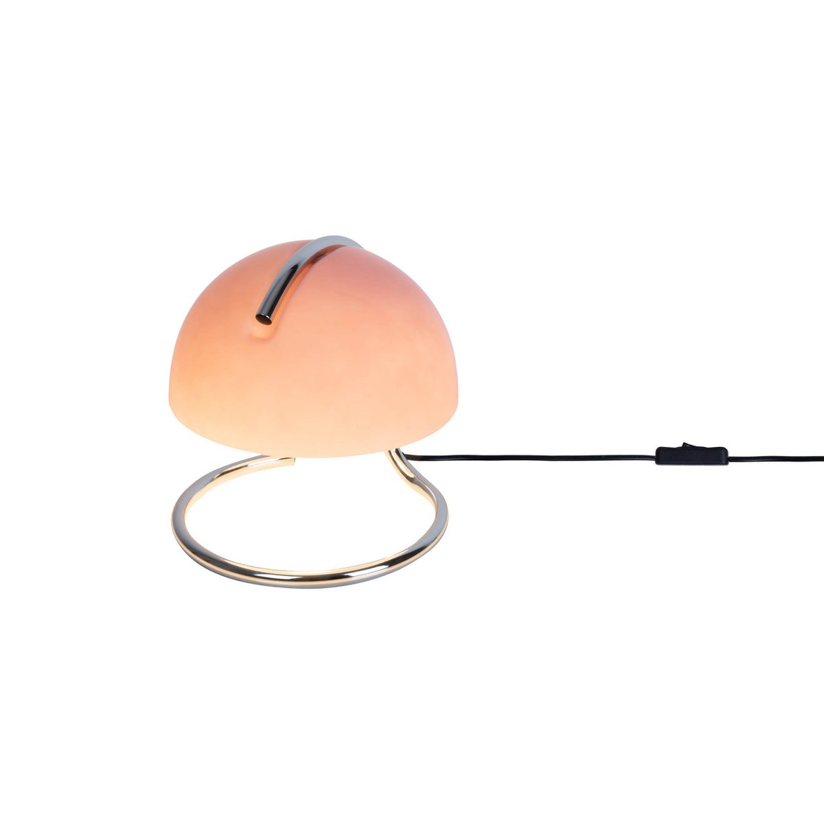 Tafellamp "Burano" roze, ca. 25 cm hoog, Ø 23,5 cm, gemaakt van chroom -gekleurd metaal en roze glas, E27.