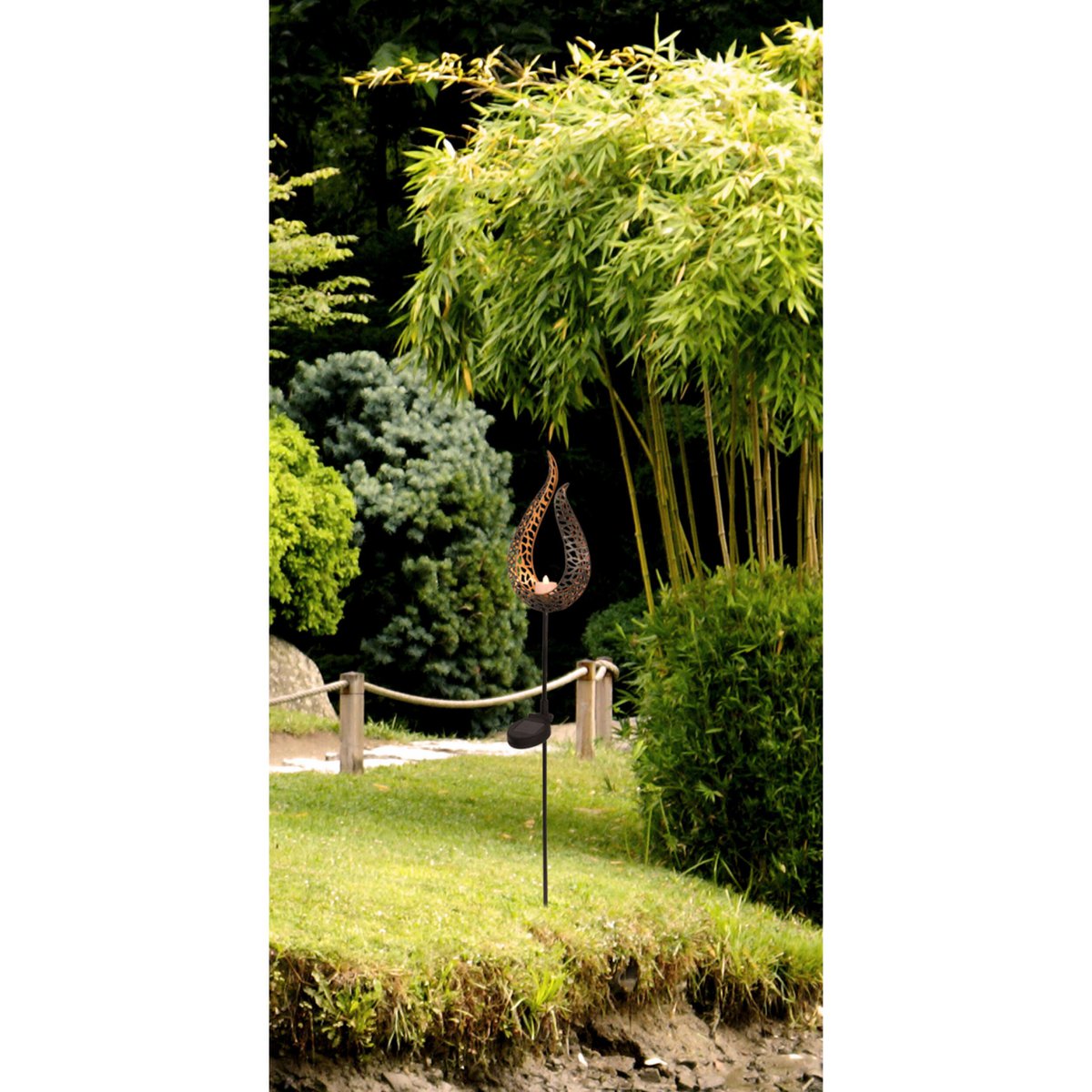 LED Solar Earth Spit "Flame" -outer en Spit gemaakt van metaal en plastic in bruin, met geïntegreerde LED