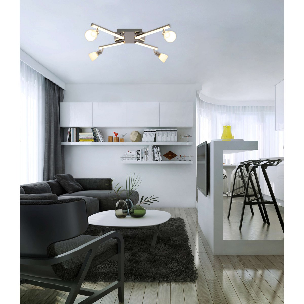 LED -plafondlicht "Ibiza" 68 cm lang, gemaakt van chroom -gekleurd metaal, glas en plastic