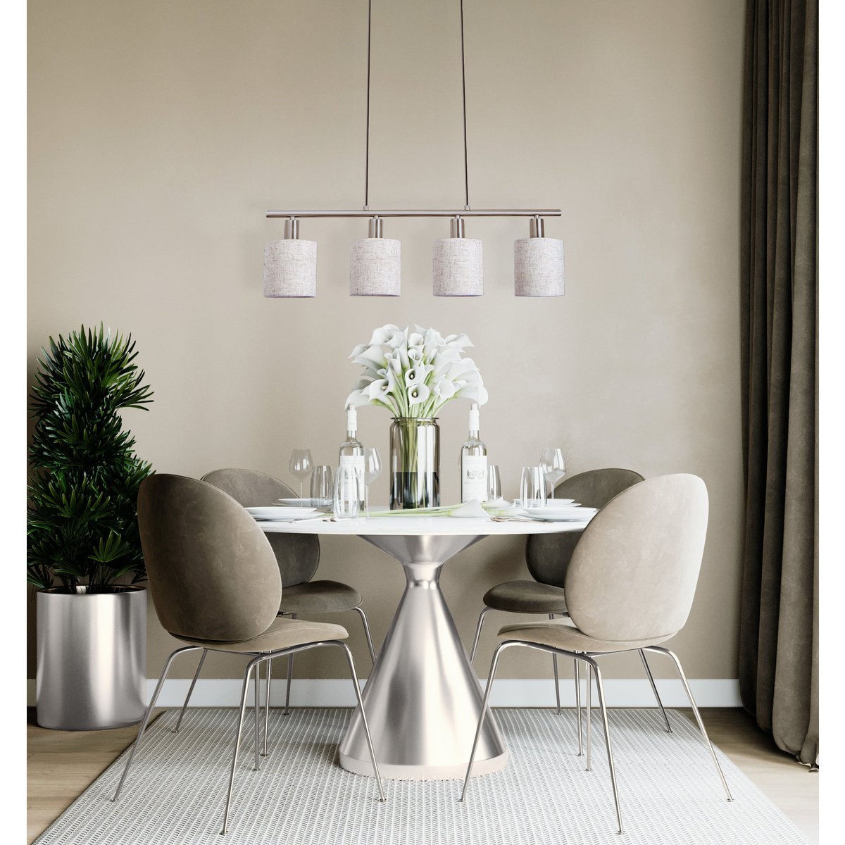 4 hanger lamp "maron" gemaakt van metalen satin mat met stof paraplu's in de natuur, met E14-aansluiting, lamp voor woonkamer of eetkamer, 71,5 x 12 cm