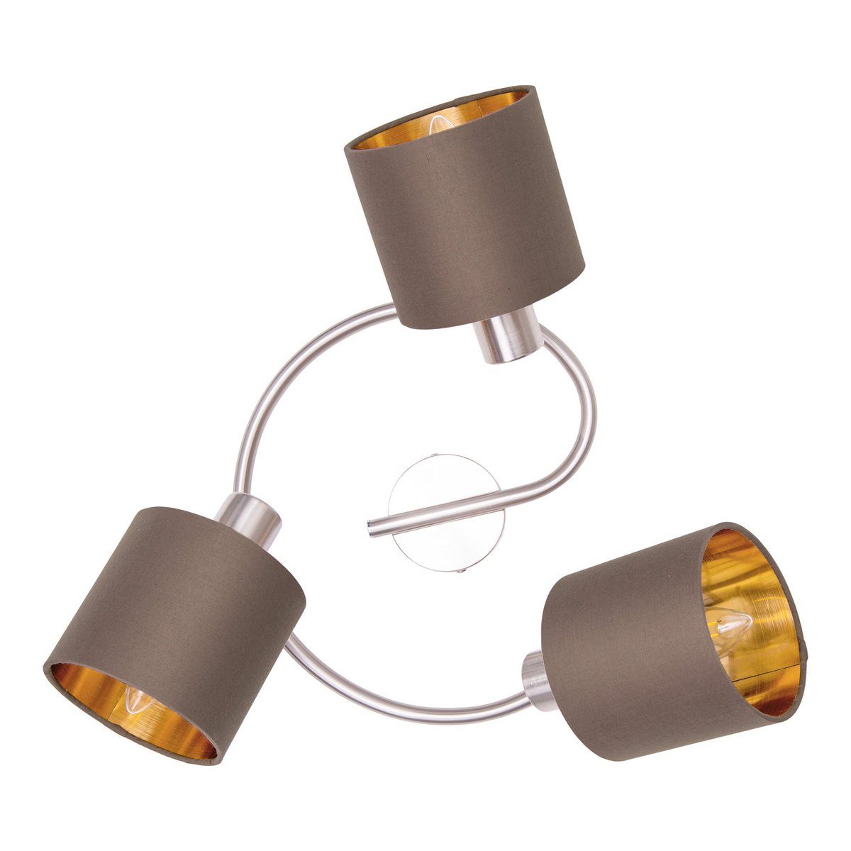 3-zits muur en plafond Rondel "Maron" gemaakt van metalen satine-meter met stof paraplu's in bruin, met E14-aansluiting, lamp voor woonkamer, eetkamer, gang en kantoor, 28,5 cm diameter