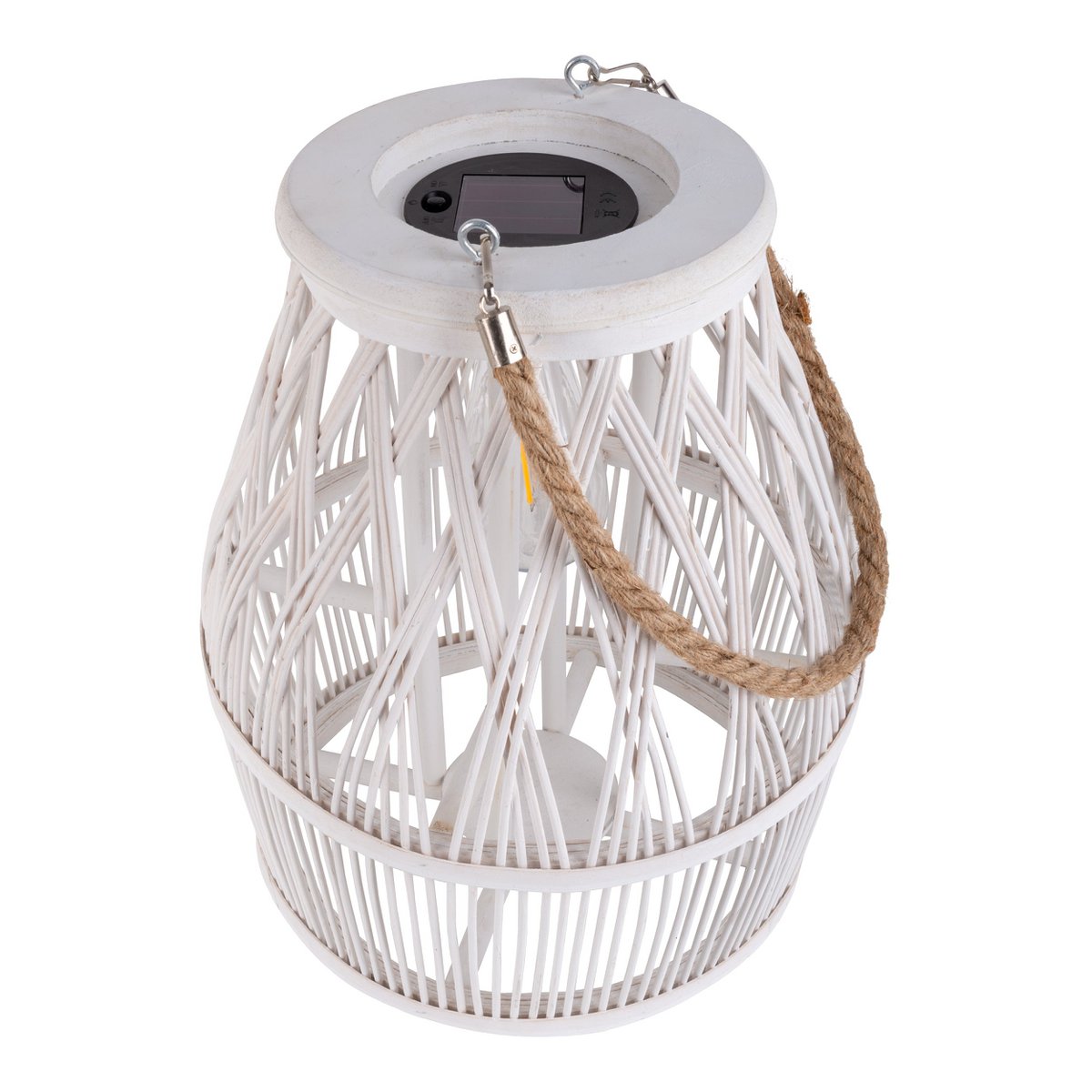 Led Solar Decolor "Korbinian" voor de tuin en het terras gemaakt van hout en rattan in de natuur, zonnelamp 34 cm hoog