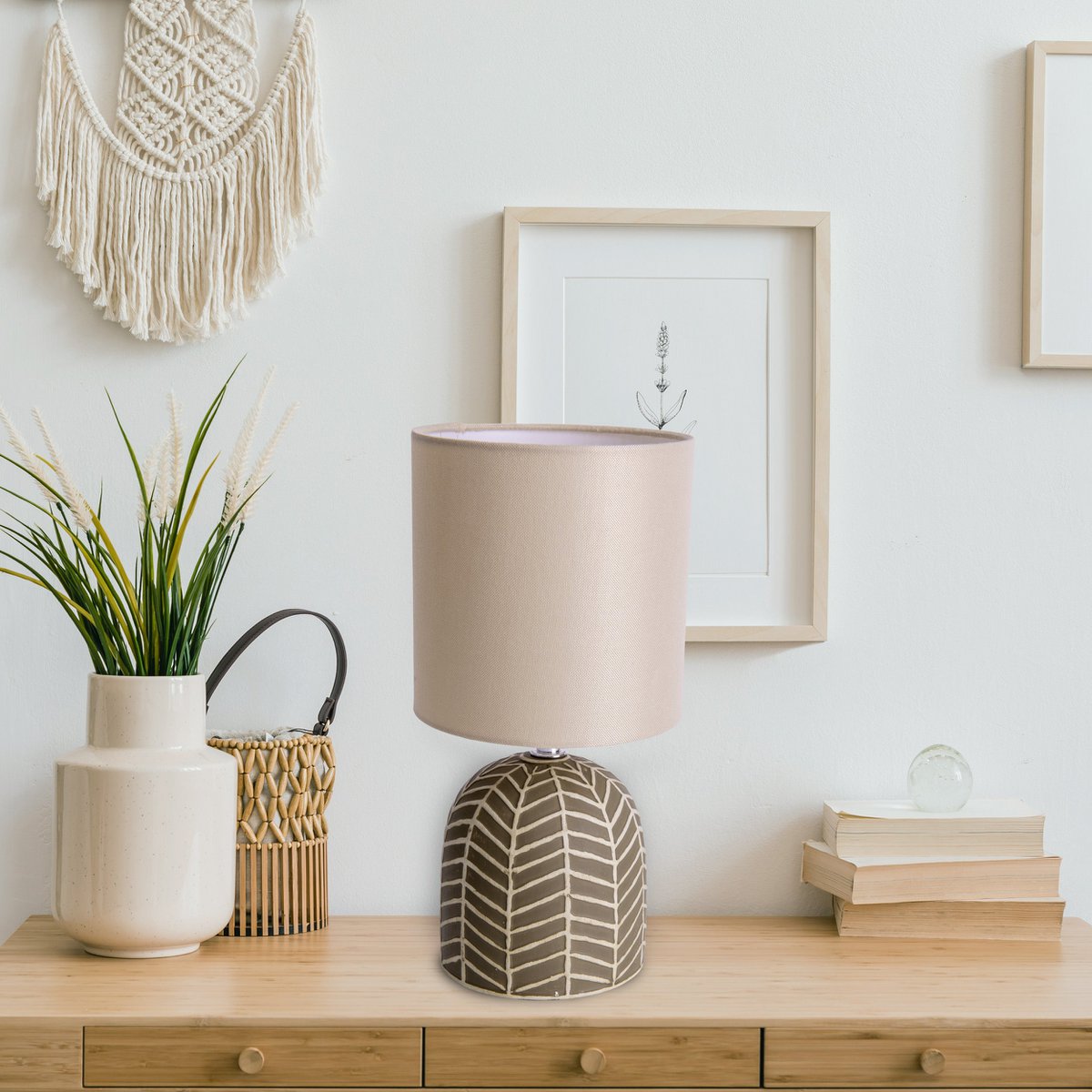 Keramische tafellamp "folio" bruin, keramische tafellamp in bruin, met E14 -versie, voor eetkamer, woonkamer, gang of kantoor, 27,50 cm hoog