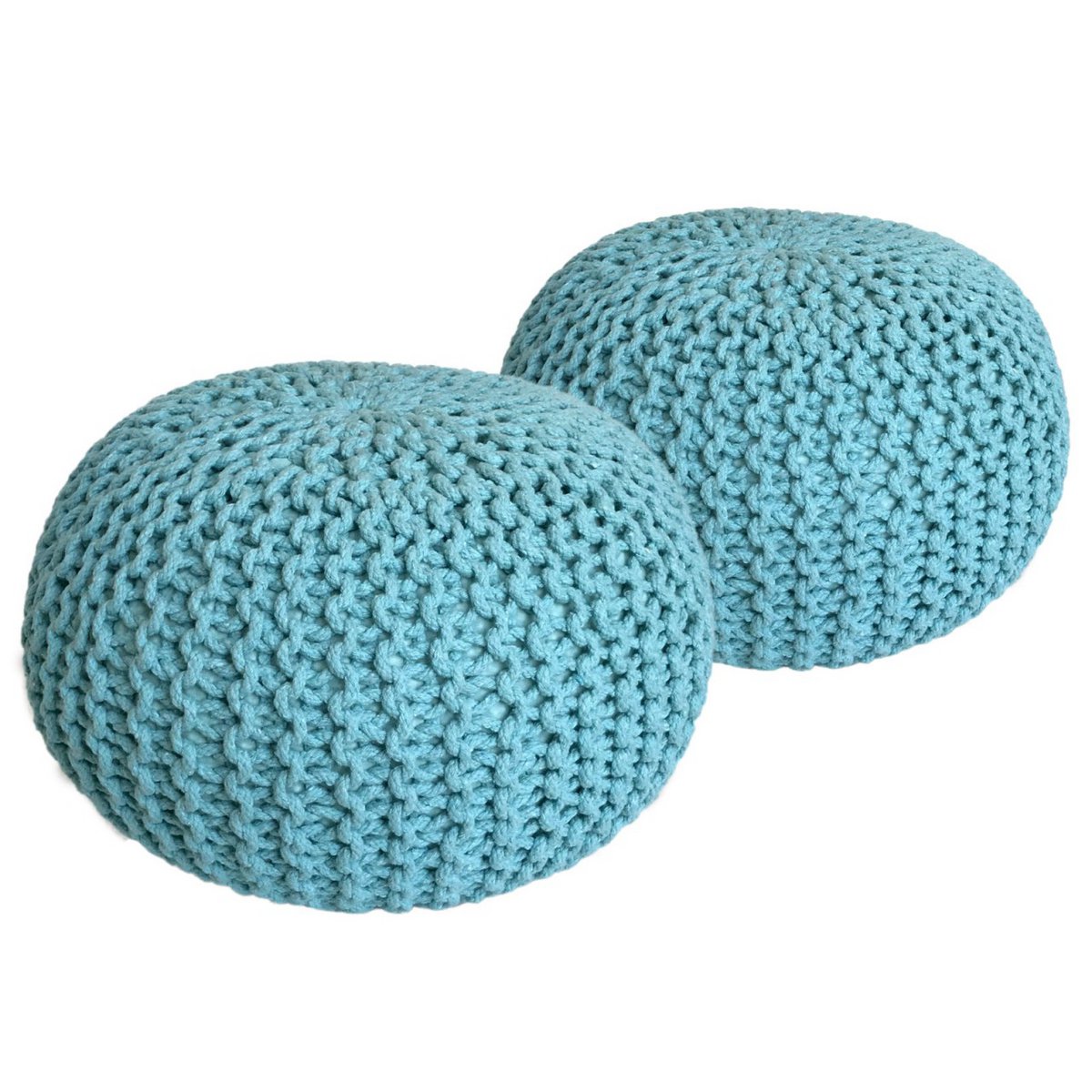 Sitzhocker Pouf SET 2 Stück Ø 55 cm H 37 cm Strickhocker Bodenkissen Grobstrick-Optik nachhaltig