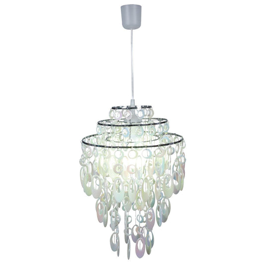 Decoratief hanglamp "Lina" in Chrome en Pearl, moderne kroonluchter gemaakt van metaal en plastic, met E27 -aansluiting, voor eetkamer, woonkamer, gang of kantoor, 50 cm hoog Ø32 cm